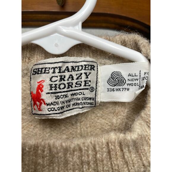 Vintage 70s Shetlander Crazy Horse Wool Cable-Knit Sweater in Oatmeal - Picture 4 of 6